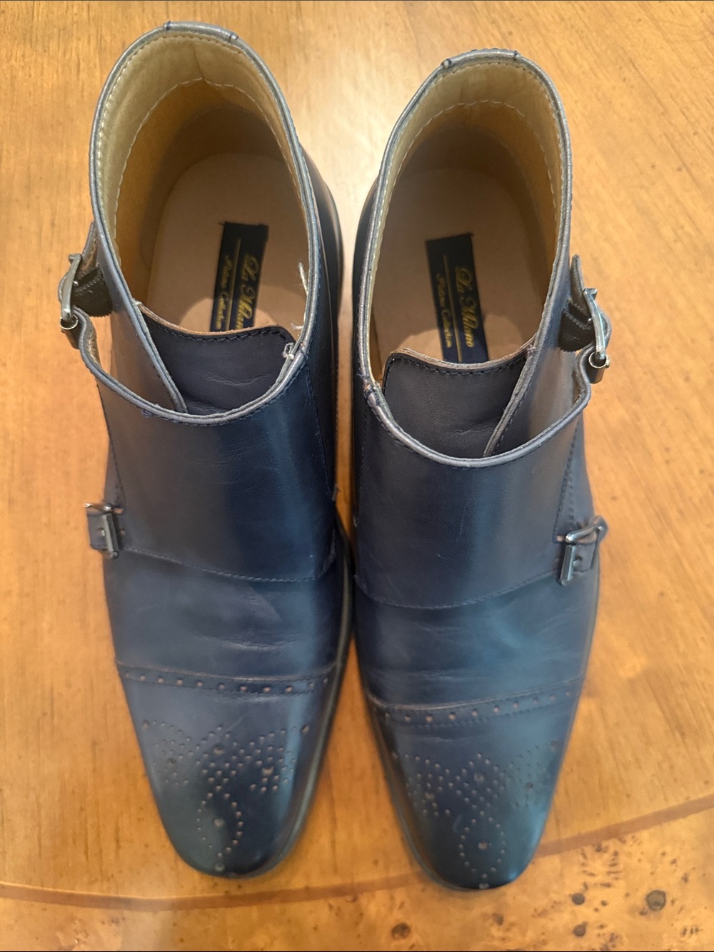 La Milano Men's Double Monk Strap Leather Dress Shoes - Navy